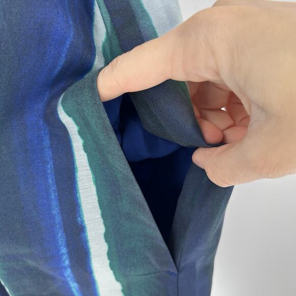 Banana Republic Organza Maxi Dress Blue‎ Striped Sleeveless Pockets Size Large - Picture 9 of 12